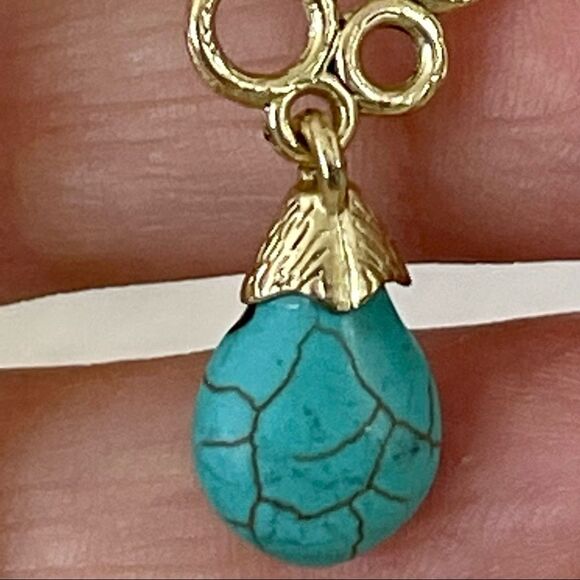 Gold tone faux turquoise fish hook earrings - Picture 4 of 8